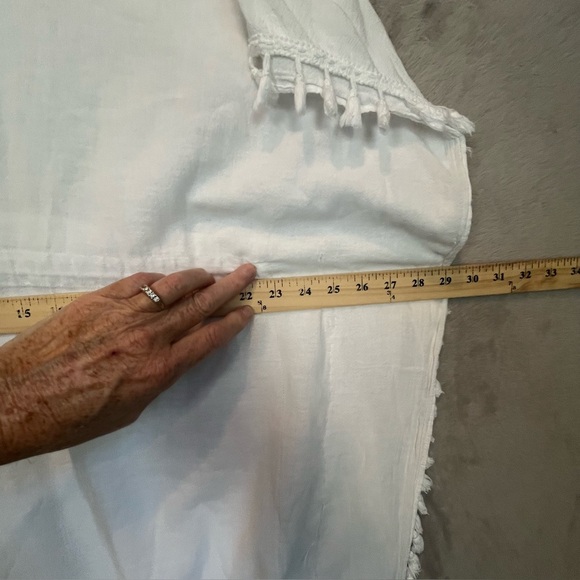 Peruvian Cotton Resortwear White Maxi Kaftan Cover Up Fringe Sz M Made in Peru - Picture 11 of 13